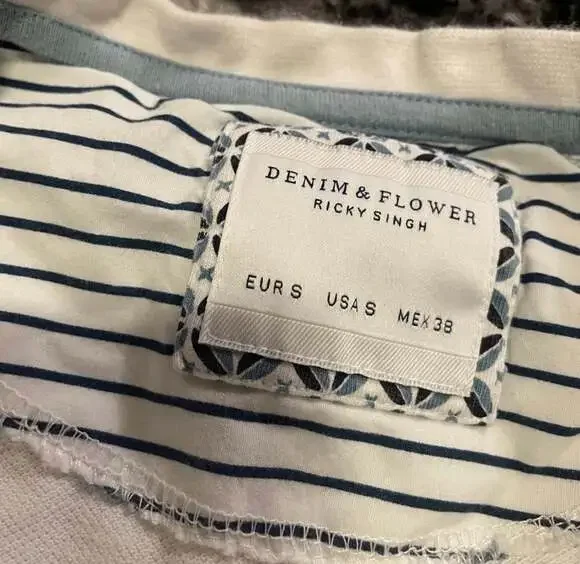 Denim & Flower Ricky Singh Men's White Striped Short Sleeve T-Shirt Size S - Picture 3 of 3